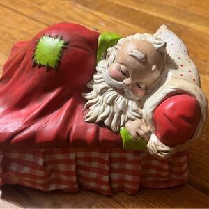 Vintage Sleepy Santa Figurine Holiday Decor - Red and White Ceramic Albertas